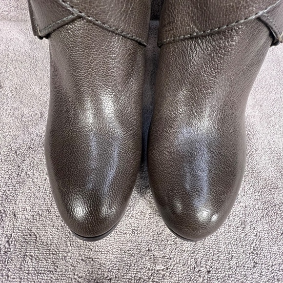 Nine West Millicento Pebbled Leather Heel Full Zip Buckle Knee Boots 10M Brown - Picture 6 of 14